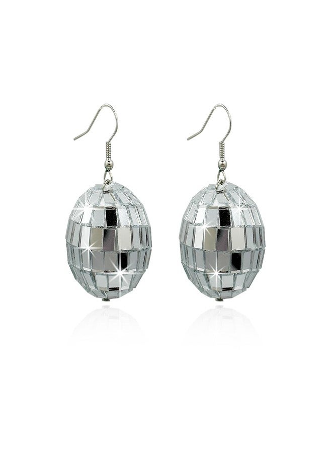 DOLLESS Disco Ball Earrings Punk Colorful Silver Gold Star Disco Mirrorball Earrings Halloween Costume Accessory (Silver) - Image 1